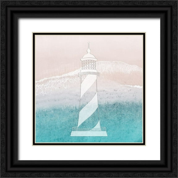 Prime, Marcus 12x12 Black Ornate Wood Framed with Double Matting Museum Art Print Titled - Coastal Lighthouse