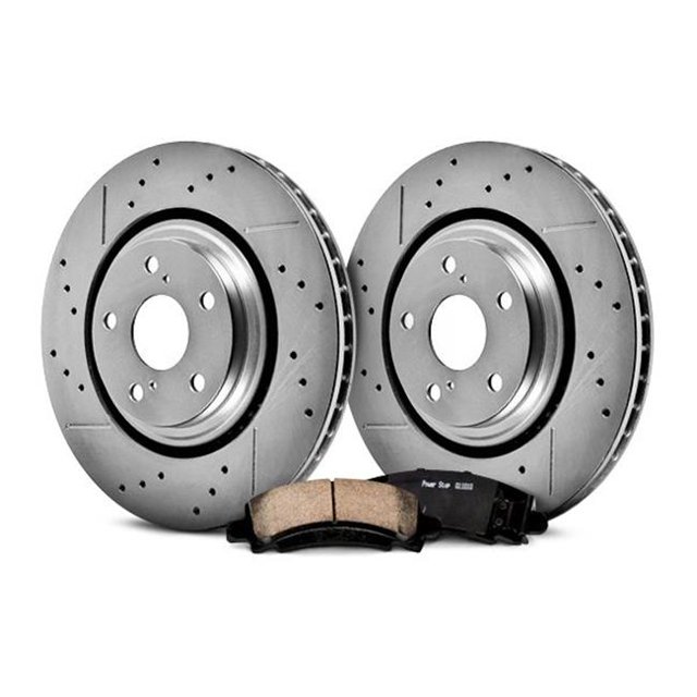 Power Stop K1279 Front Z23 Carbon Fiber Brake Pads with Drilled & Slotted Brake Rotors Kit