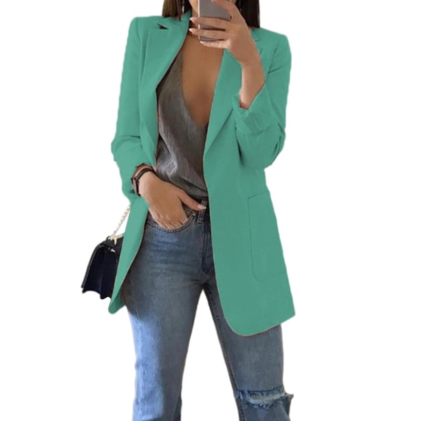 Conjunto informal de cárdigan con cuello de solapa para mujer, ajustado, para trabajo y oficina. Verde 3XL