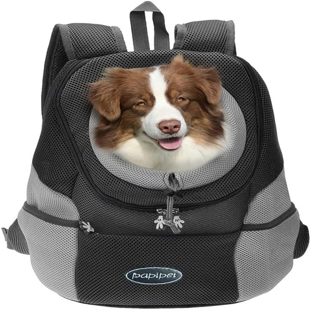 papipet Pet Dog Carrier Backpacks Puppy Dog Hike Travel Front Pack with Breathable Head Out Backpack Carriers for Small Medium Dogs Cats Rabbits