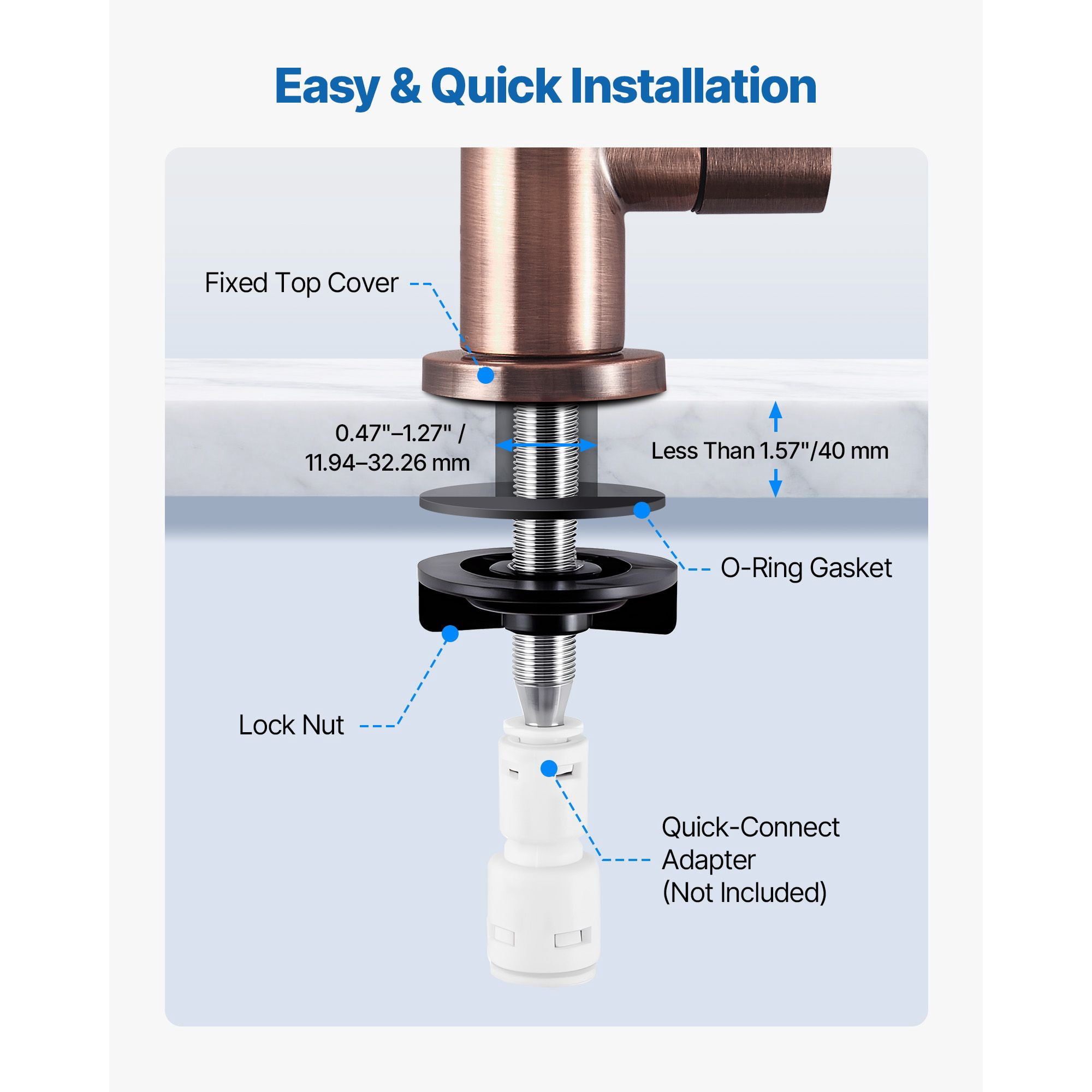 Premium Lead-Free Drinking Water Faucet, Food Grade 304 Stainless Steel Brass Valve, ANSI 61 Tested RO Filter Tap for Kitchen Sink Clean Water