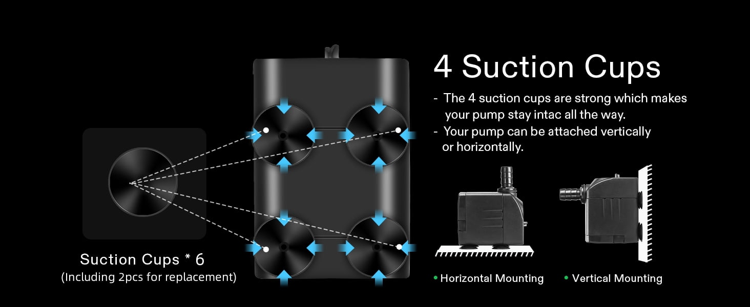 Submersible Pump 110V 2000L/H 20W, Max Lift 2M, with 3 Nozzles & 6 Suction Cups for Aquarium, Hydroponics, Water Feature