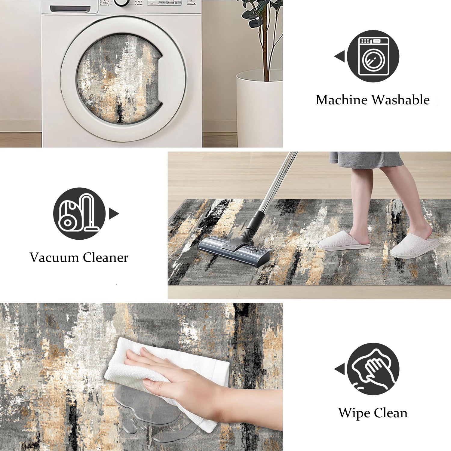 Three-Piece Kitchen Rug Set, Abstract Pattern Kitchen Hallway Rug, Soft And Comfortable, Suitable for Sinks, Floors, Entrances, Hallways, Bathrooms