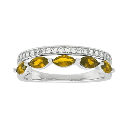 Brilliance Fine Jewelry Marquise Citrine and White Cubic Zircoina Ring in Sterling Silver