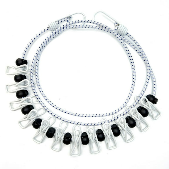 Retractable Clothesline, Windproof Clothesline, Portable Travel Clothesline with 12 Clips and Stainless Steel Hooks, Durable Elastic Rope, Compact and Lightweight Design for Outdoor and Indoor Use