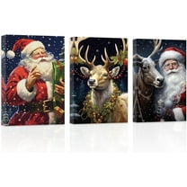 ZHONGYUTONG Christmas Canvas Wall Art 3 Piece Santa Claus with Reindeer Deer Poster Prints New Year Winter Artwork for Living Room Bedroom Decor (Christmas-1, 11.00" x 14.00" x 3PCS)