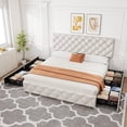thumbnail image 5 of Memoryfield Upholstered Full Bed Frame with 4 Storage Drawers, Adjustable Headboard Platform Bed, Wooden Slats, No Box Spring Needed, White, 5 of 9