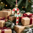 thumbnail image 6 of Wooden Candy Cane Christmas Ornament, Red White Striped Holiday Tree Hanging Decor with Teal Bow and Wood Bead, Rustic Xmas Party Decoration Gift, 3.94 Inch, 6 of 7