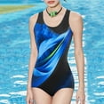 thumbnail image 2 of Huesdet Women's One Piece Swimsuits Shirred Tank Swimwear Vintage Tummy Control Bathing Suits[Blue,L], 2 of 7