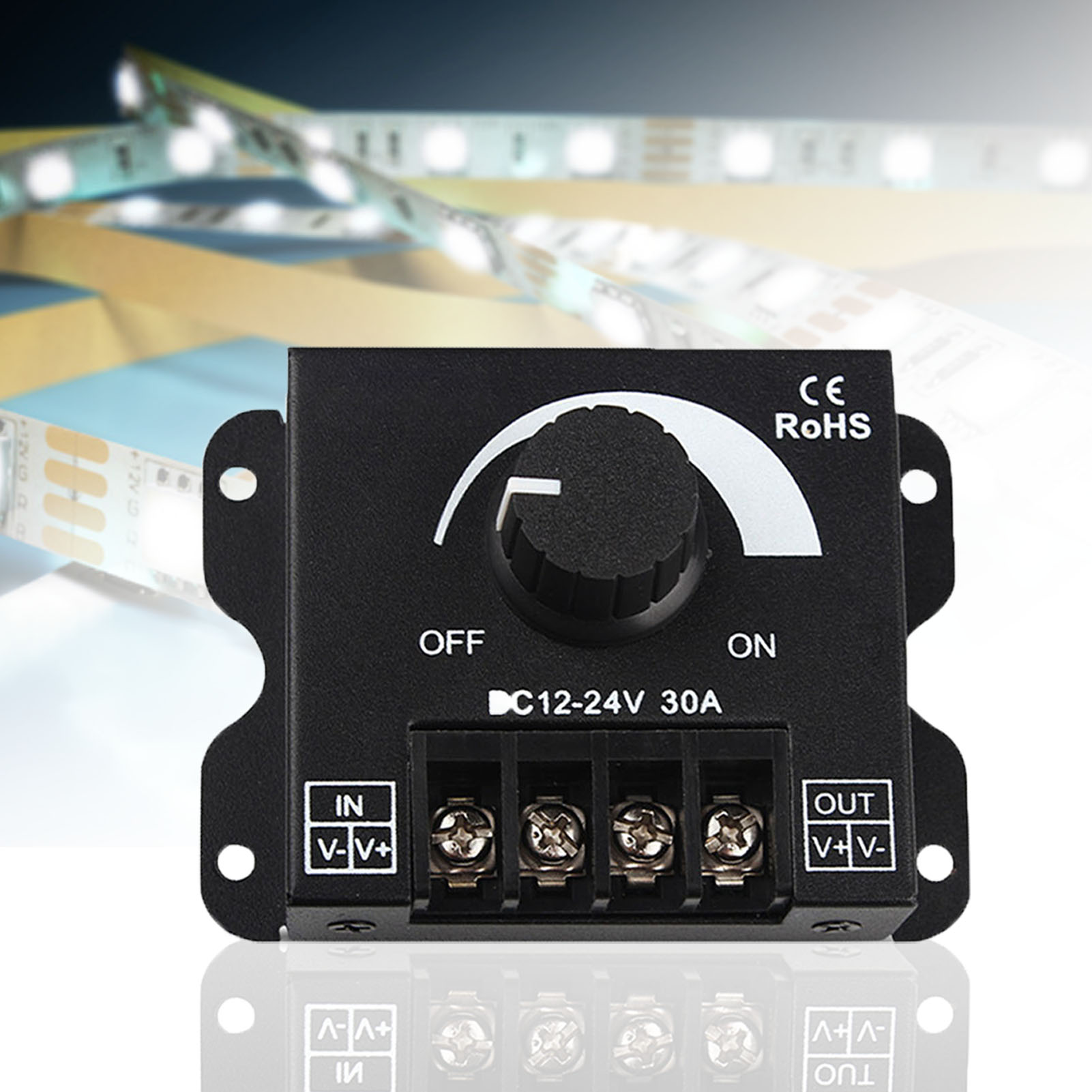 Walbest LED Light Strip Dimmer, DC 12V24V 30A PWM Dimming Controller