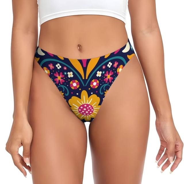 Fotbe Cinco De Mayo Floral Tanga Sin Costuras para Mujer con Estampado – Panties Invisibles, Transpirables y Cómodos para Uso Diario-X-Small