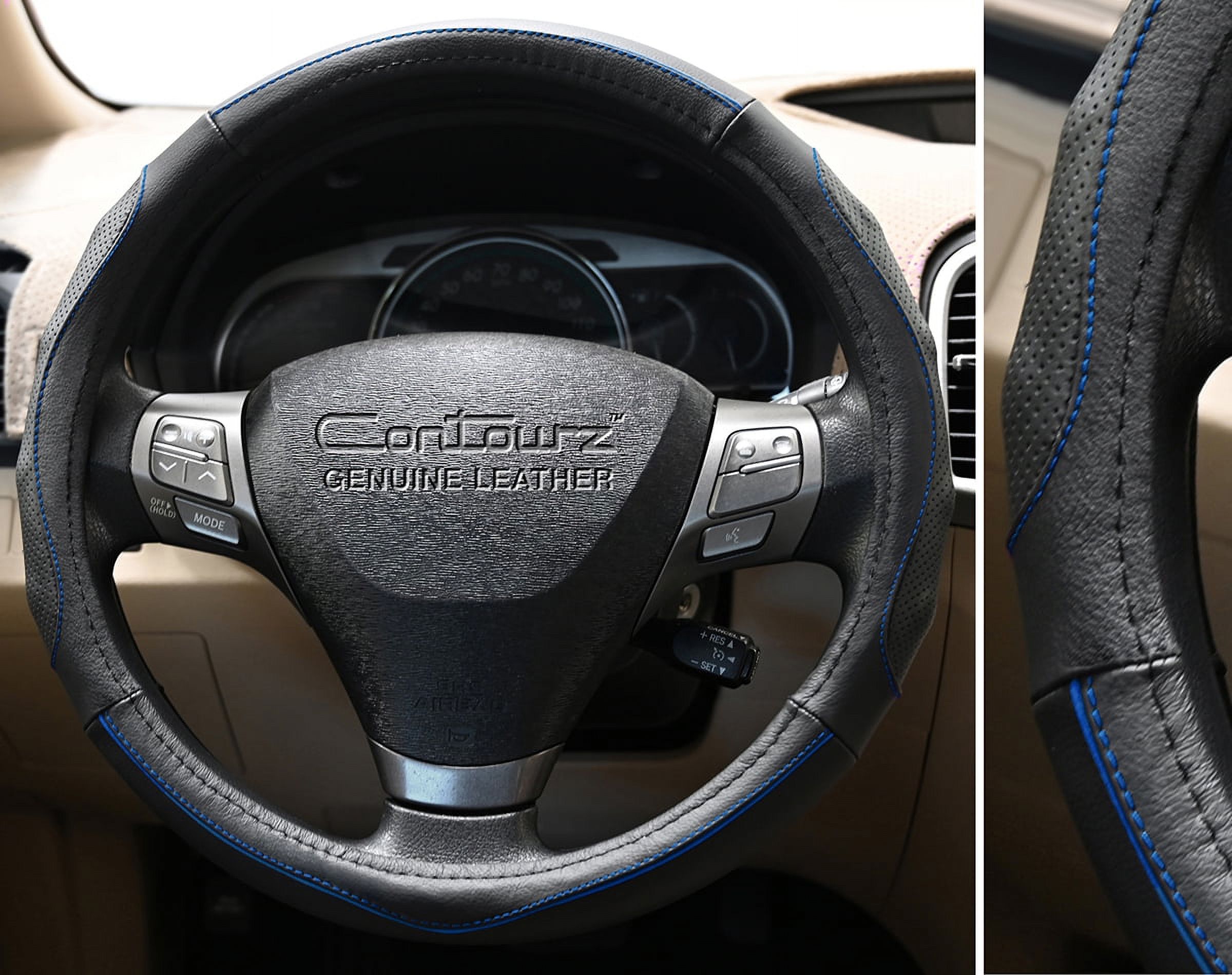 Comfort Grips Steering Wheel Cover - Contourz Pro Grip Leather Medium (14.5 - 15.4) Black / Blue