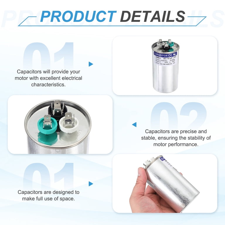 Uxcell 45+10MFD CBB65 Run Start Capacitor 45+10uF, 370/440V Round