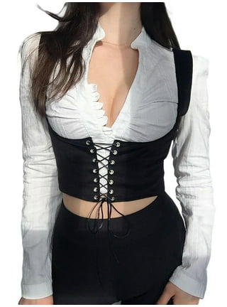 Gothic Steampunk Corset Top Vintage Leather Women Victorian Bcorset Bodysuit