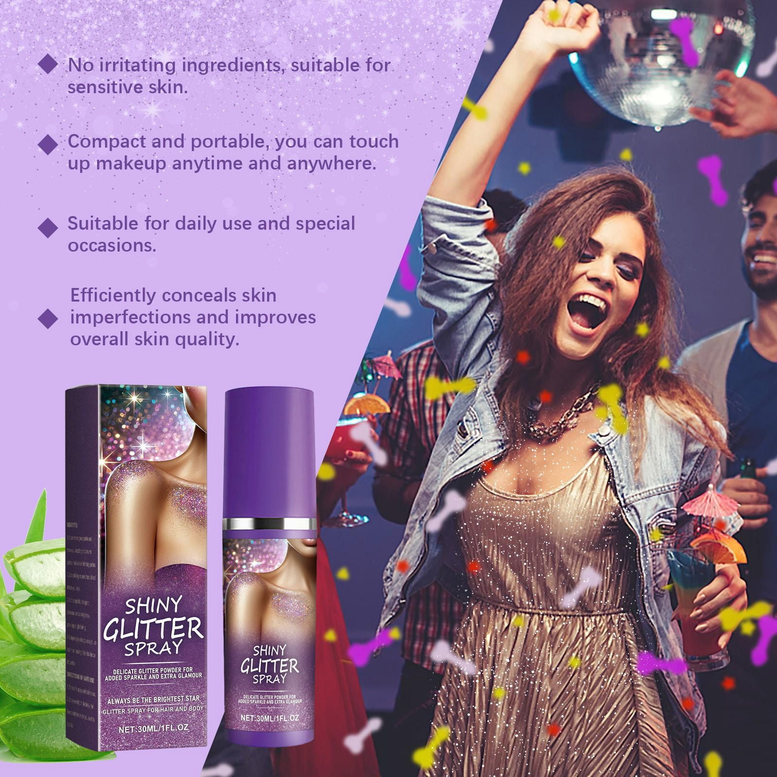 Alvantor Shimmer Body Glitter Spray for Skin, Hair, and Face - 1 fl. oz., Festival Rave Makeup Sparkle