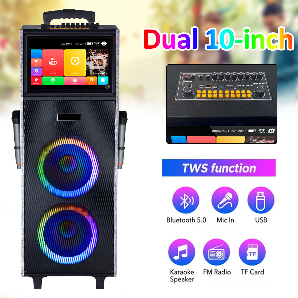 Lohoms 4000W Dual 10" Woofers Portable Karaoke Machine with 14.1" Touchscreen and 2 Wireless Mics