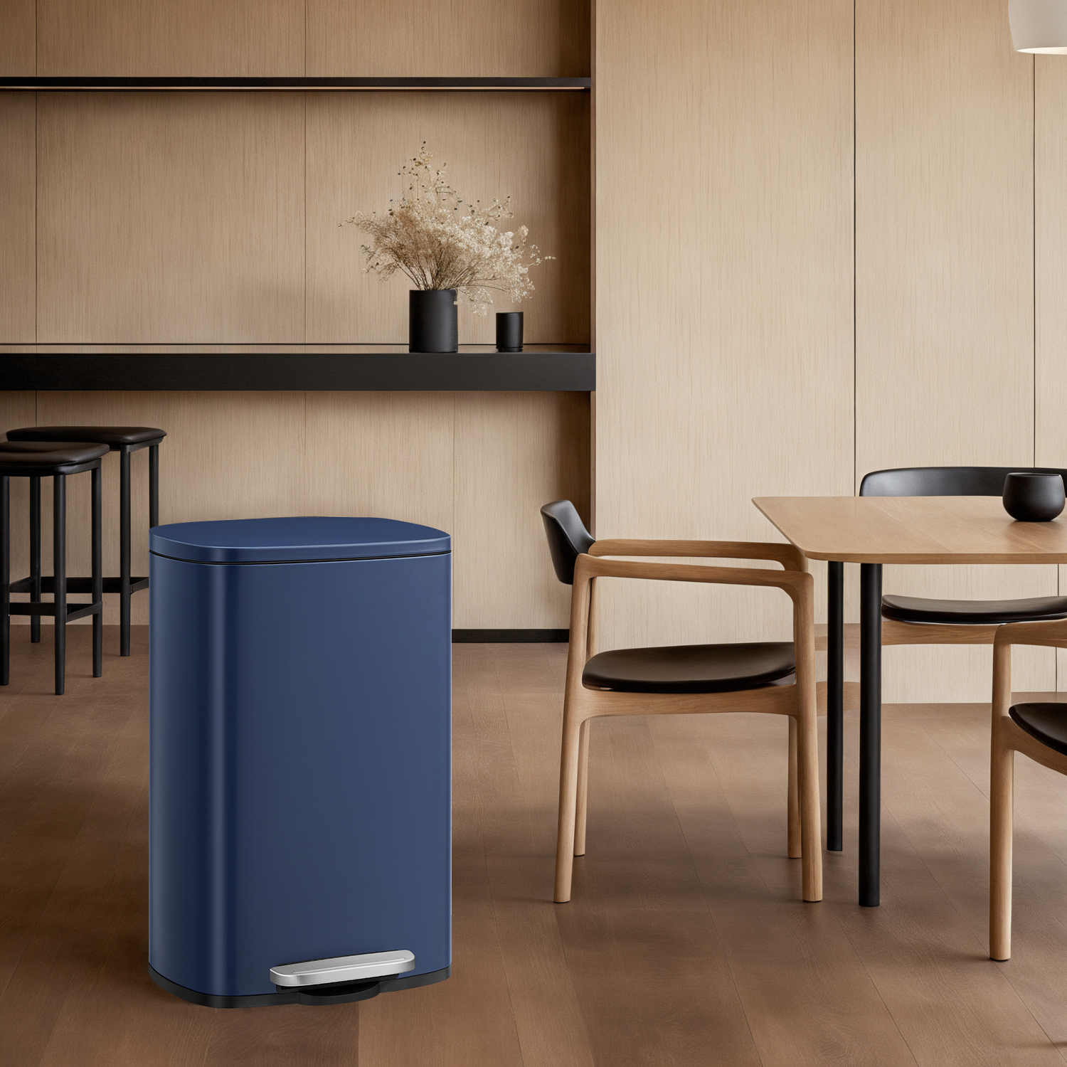 LEDREM Stainless Steel 13 Gallon Step Trash Can , Soft-Close Lid with Odor Seal & Inner Bucket , Kitchen Recycling Bin ,Midnight Blue