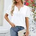 thumbnail image 3 of Fesfesfes Girls Crop Top Fashion Casual Women's Solid Short Sleeve Round-neck Fold Button T-shrit Top Blouse Winter Tops for Women L(US:8), 3 of 7