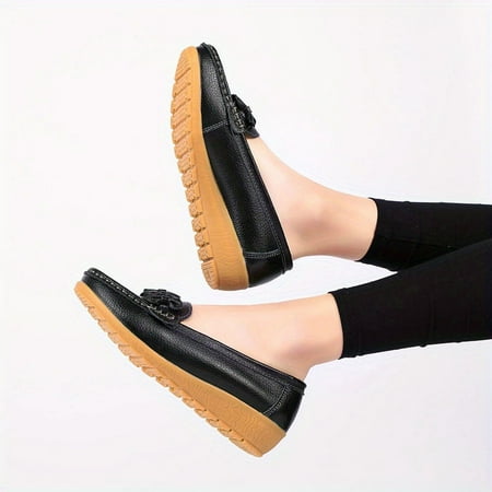 Comfort Soft Sole Penny Loafers -Women s Casual Slip On Faux Leather Flat Shoes-35