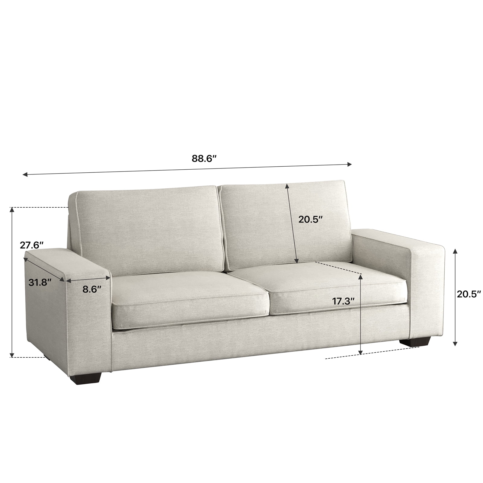 Chenille Loveseat Couch -88.6" Modern Design Sofa with Solid Wood, Metal Frame, Durable，Removable Back Cushion and Seat Cushion, Easy Cleaning(Beige)