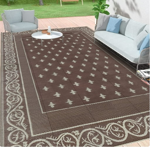 Findosom 9'x 12' Gray Large Outdoor Rug RV Outdoor Rug Reversible