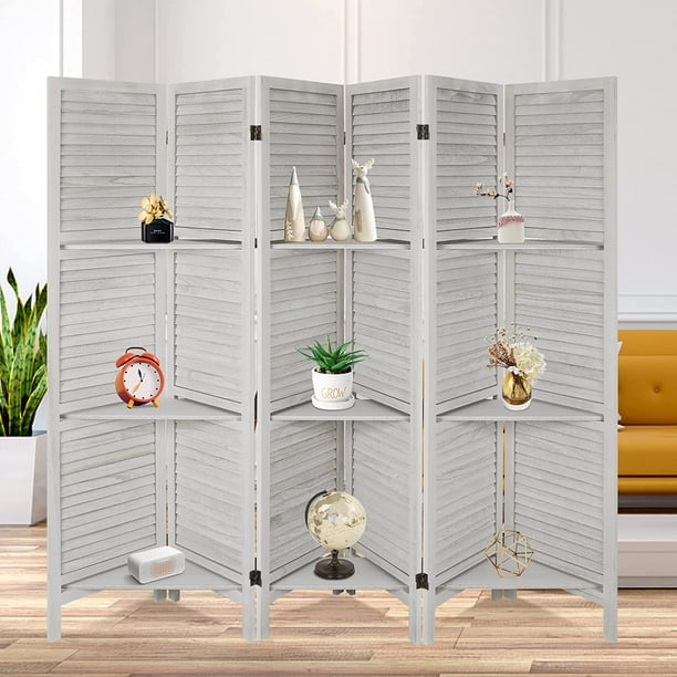 Babion 6 Panel Room Divider with Shelves, 5.6Ft Tall Room Dividers and