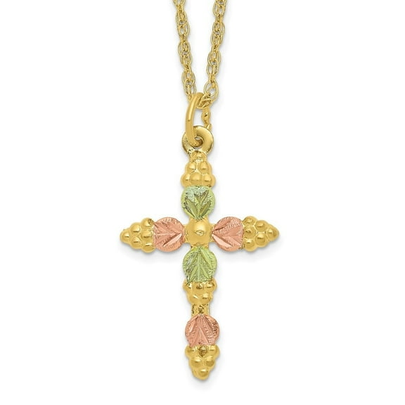 Auriga Fine Jewelry 10K Tri-Color Gold Cross Necklace for Women 18"