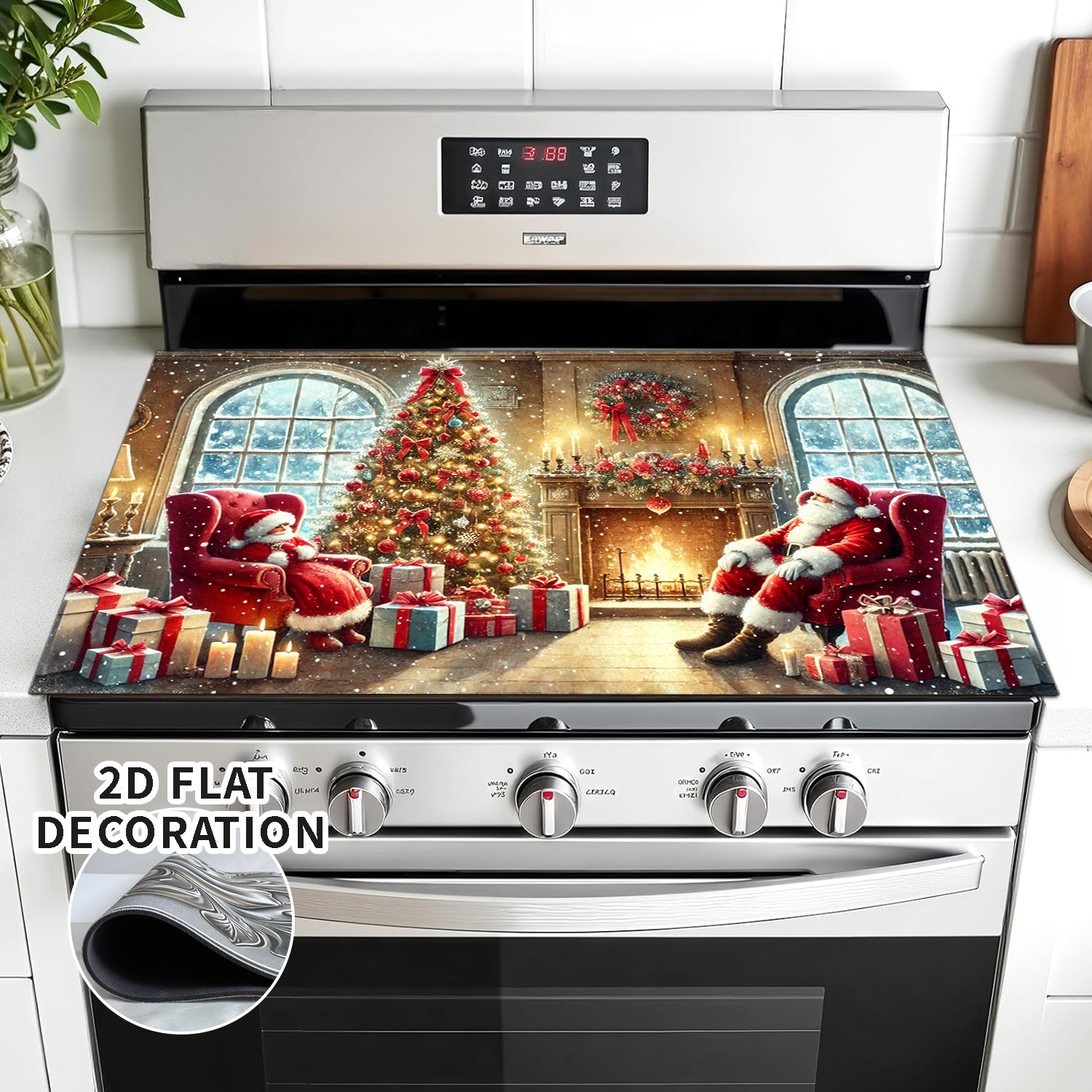 1pc Christmas Stove Cover Let It Snow Winter Stove Top Cover for Kitchen Decor Red Electric Stove Pad Xmas Party Non-Stick Gas Burners Covers Washable Countertop Protector Keep Stove Clean