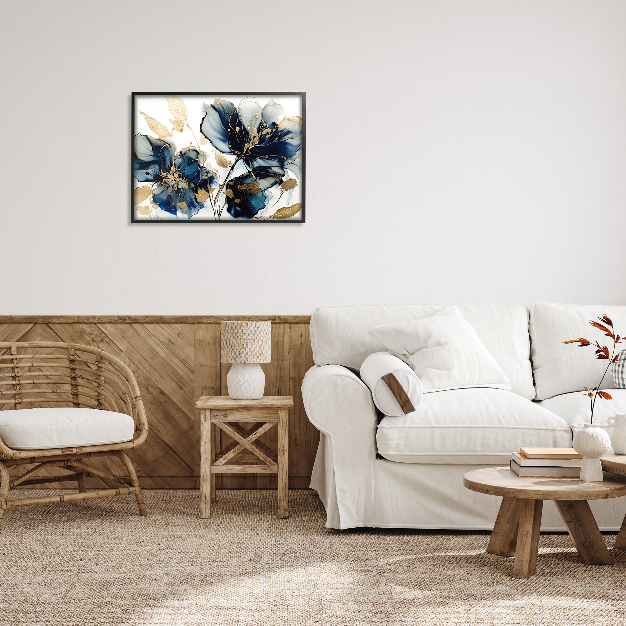 Stupell Industries Blue Modern Flowers Botanical & Floral Painting Black Framed Art Print Wall Art, 30 x 24