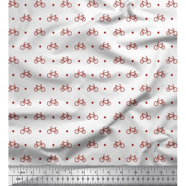 Soimoi Rayon Fabric Diamond & Bicycle Shirting Print Fabric by Yard 56 Inch Wide
