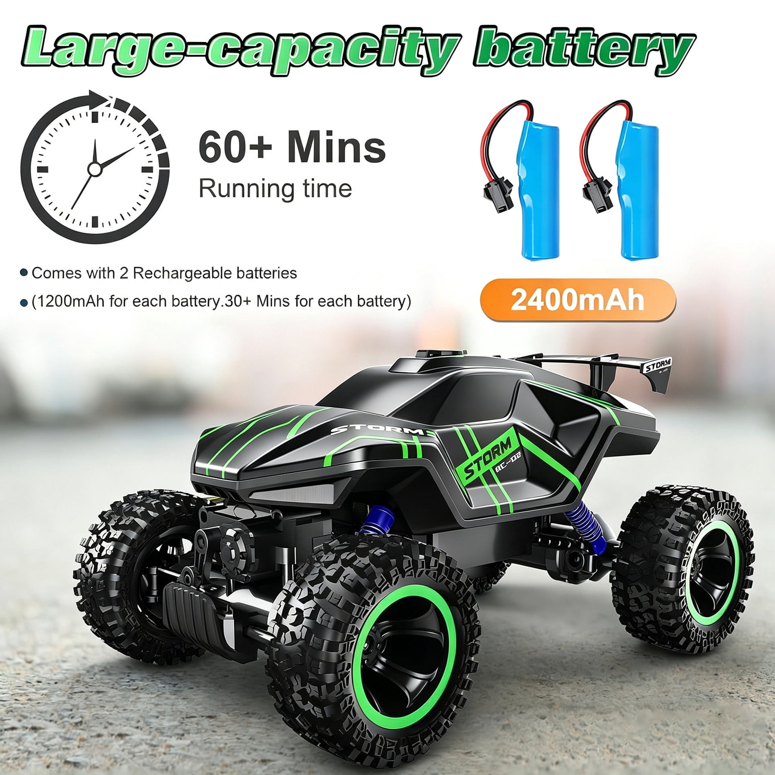 HNH 1:16 RC Monster Truck Cars Toys for Boys, 25+Km/H Remote Control Car, 2.4GHz High-Speed off-Road RC Truck with Lights & 2 Rechargable Batteries