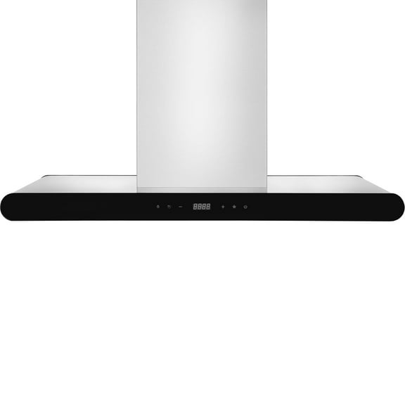 Empava 36 in. 400 CFM Island Range Hood - Ducted Exhaust Kitchen Vent - Tempered Glass - Soft Touch Controls - 3 Speed Fan - Permanent Filter - LEDs Light in Stainless Steel