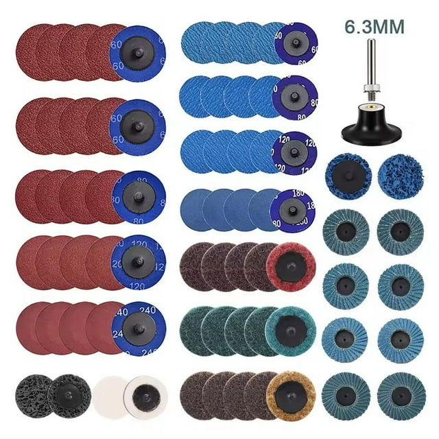 SharkTRUE 75 Pcs Disque de Ponçage pour Meuleuse 2 Pouces, Disque de Verrouillage Rapide pour Perceuse 1/4 Support, Bande de Préparation Finition Polissage Élimination de la Rouille et de la Peinture