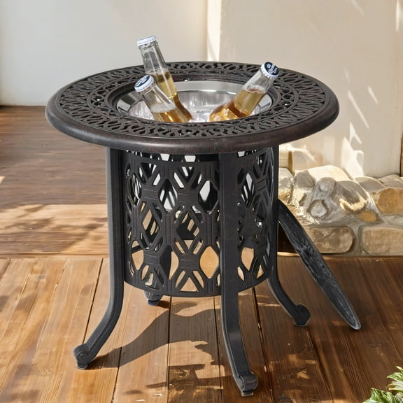 21"x19.7",Never Rust,Made of High-grade Cast Aluminum, It Has Extraordinary Durability,Hand Brushed Patina/Bronze Cast Aluminum, Food Grade 304 Stainless Steel Ice Bucket/Pail Table Set