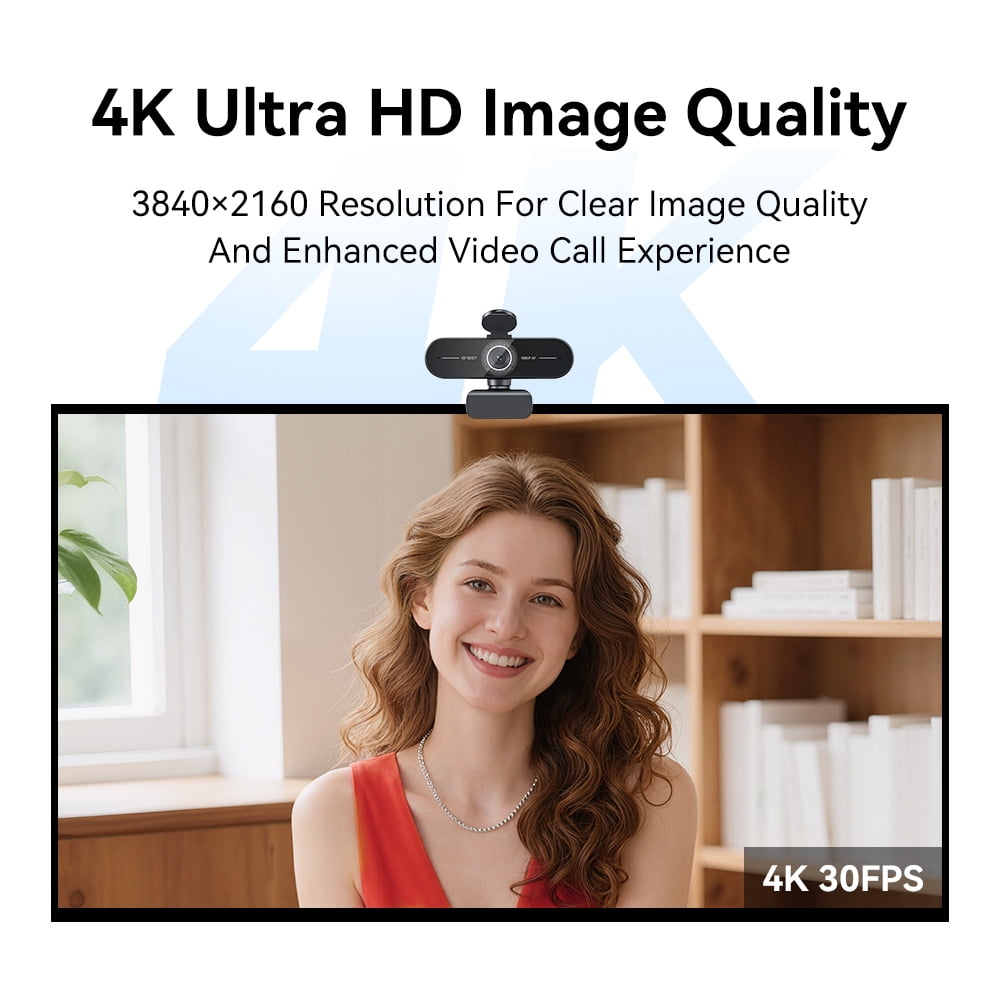 4K Webcam Streaming  Web Camera 1080P 60FPS Autofocus USB Computer Camera 73° Web Cam with Dual Microphone for PC/Laptop