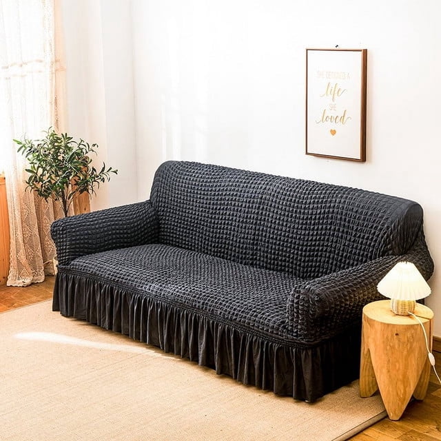 2024 1 Piece Sofa Slipcover with Pleated Ruffled Skirt Washable High Stretch Durable Furniture Protector 3 Seater Pine Green