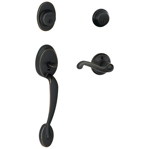 Schlage F62-Ply-Fla-Rh Right Handed Plymouth Double Cylinder Handleset - Bronze