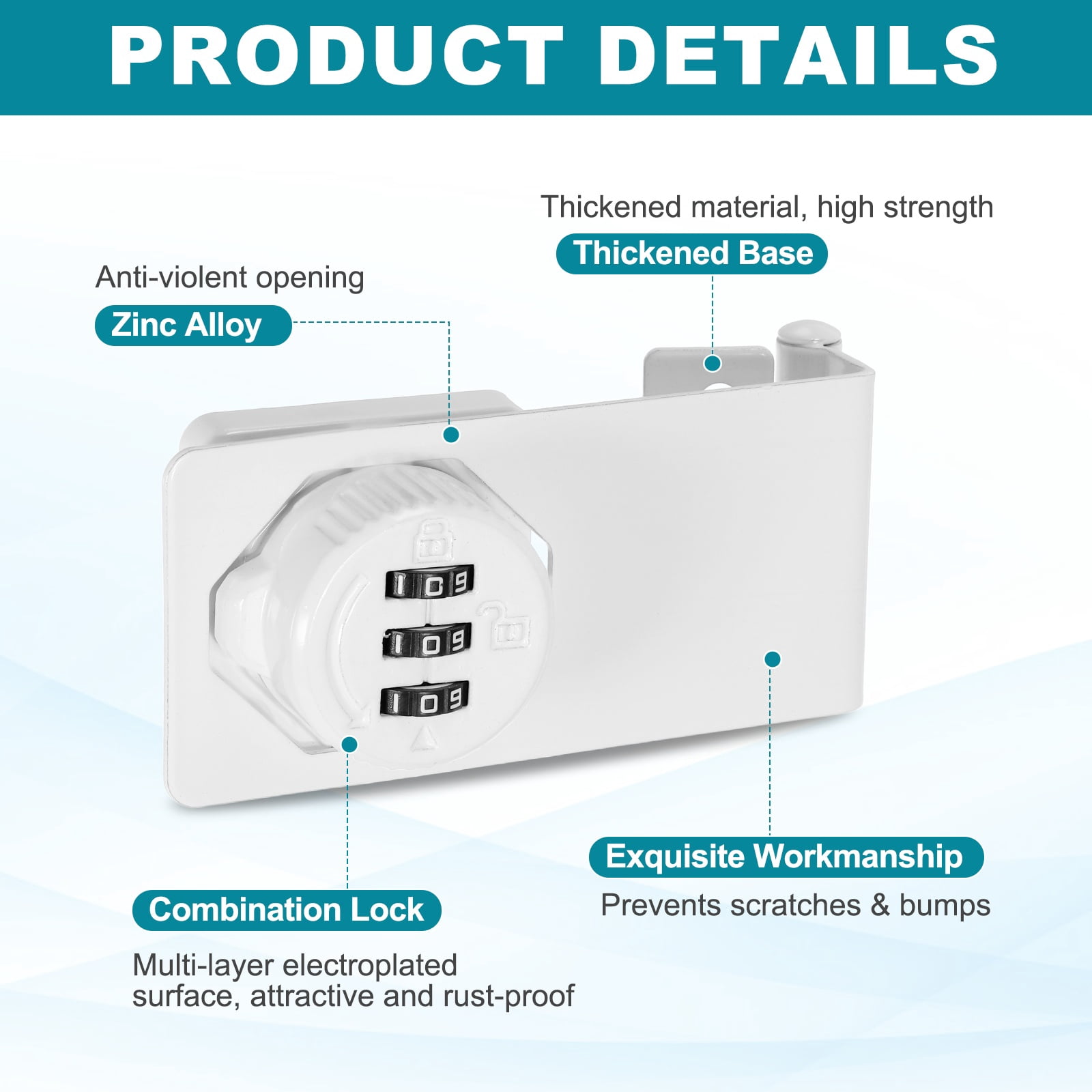 Uxcell Password Rotary Hasp Lock (White) (2 Set), 90 Degree Keyless 3-Digit Combination Security Slide Latch Cabinet Locks, Suit For- Door/Closet/Barn/Bathroom/Outdoor/Garden