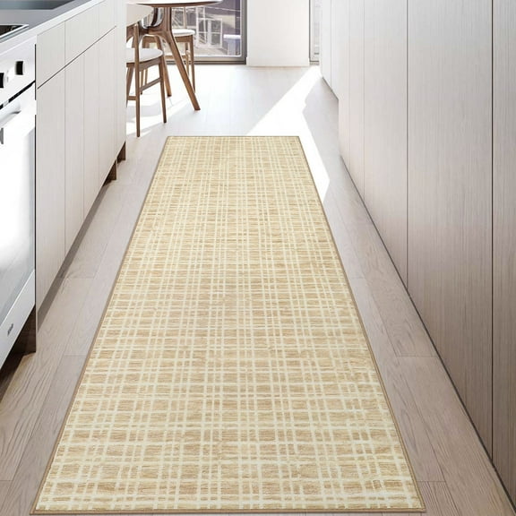 Senfot 2 x 6 Washable Area Rugs for Living Room, Bedroom, Modern Plaid Non-Slip Rug, Farmhouse Throw Rug, Stain-Resistant, Soft Carpet for Home Decor Yellow