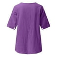 thumbnail image 5 of Dagegui Womens Short Sleeve Shirts Embroidered Notch V Neck T-Shirts Cotton Linen Casual Loose Fit Shirt Summer Boho Lounge Blouses ZC Purple 2XL, 5 of 5