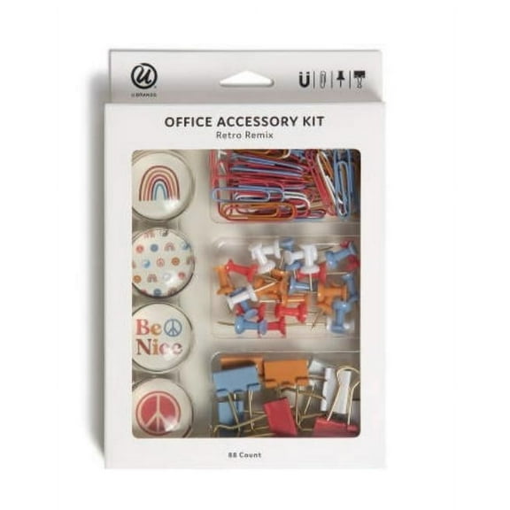 U Brands Retro Remix Office Accessory Kit, 88-Count