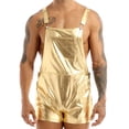 thumbnail image 2 of Lejafay Men's Shiny Metallic Adjustable Bib Overall Suspender Short Romper Overalls Hotpants Festival Gold M, 2 of 7