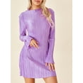 thumbnail image 3 of Liacowi Women's Bodycon Mini Dress Long Flare Sleeve Solid Color Pleated Dress, 3 of 9