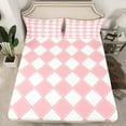 thumbnail image 2 of Castle Fairy Teens Geometric Plaid 4pcs Bed Sheets,Minimalist Grid King Sheets,Vintage Aesthetic Super Cozy Sheet Set,Ultra Soft Home Decor, 2 of 7