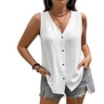 thumbnail image 5 of YVNAURA Womens Plus Size Summer Tank Top V Neck Sleeveless Loose Fit Button Down Blouse 2026 Spring Casual Work Tops Lightweight Breathable Soft Stretchy Business Casual Outfits, White,XXL, 5 of 8