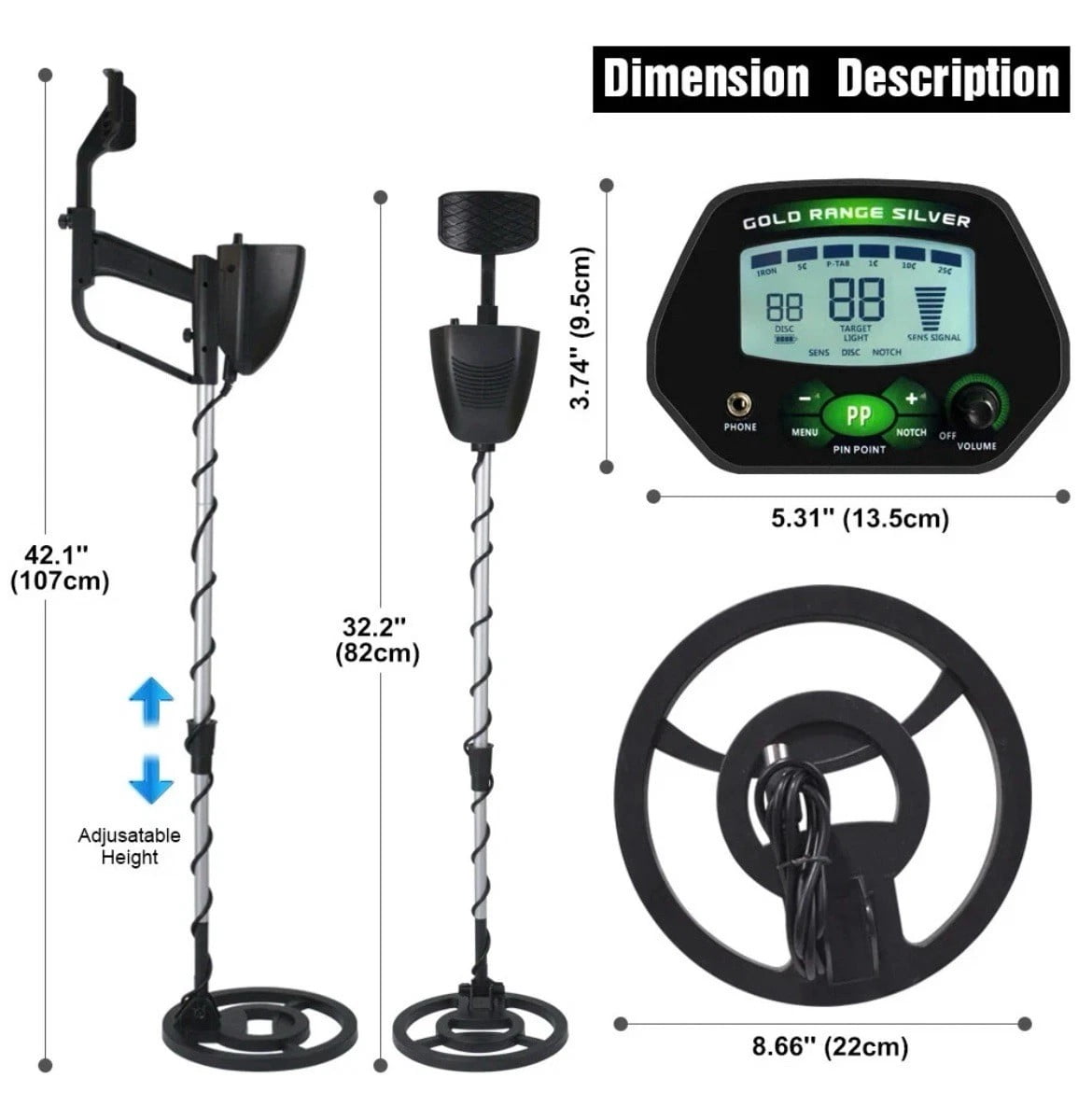 10" Metal Detector Gold Digger LCD Treasure Hunter Pinpointer Adult Kids Beach Yard