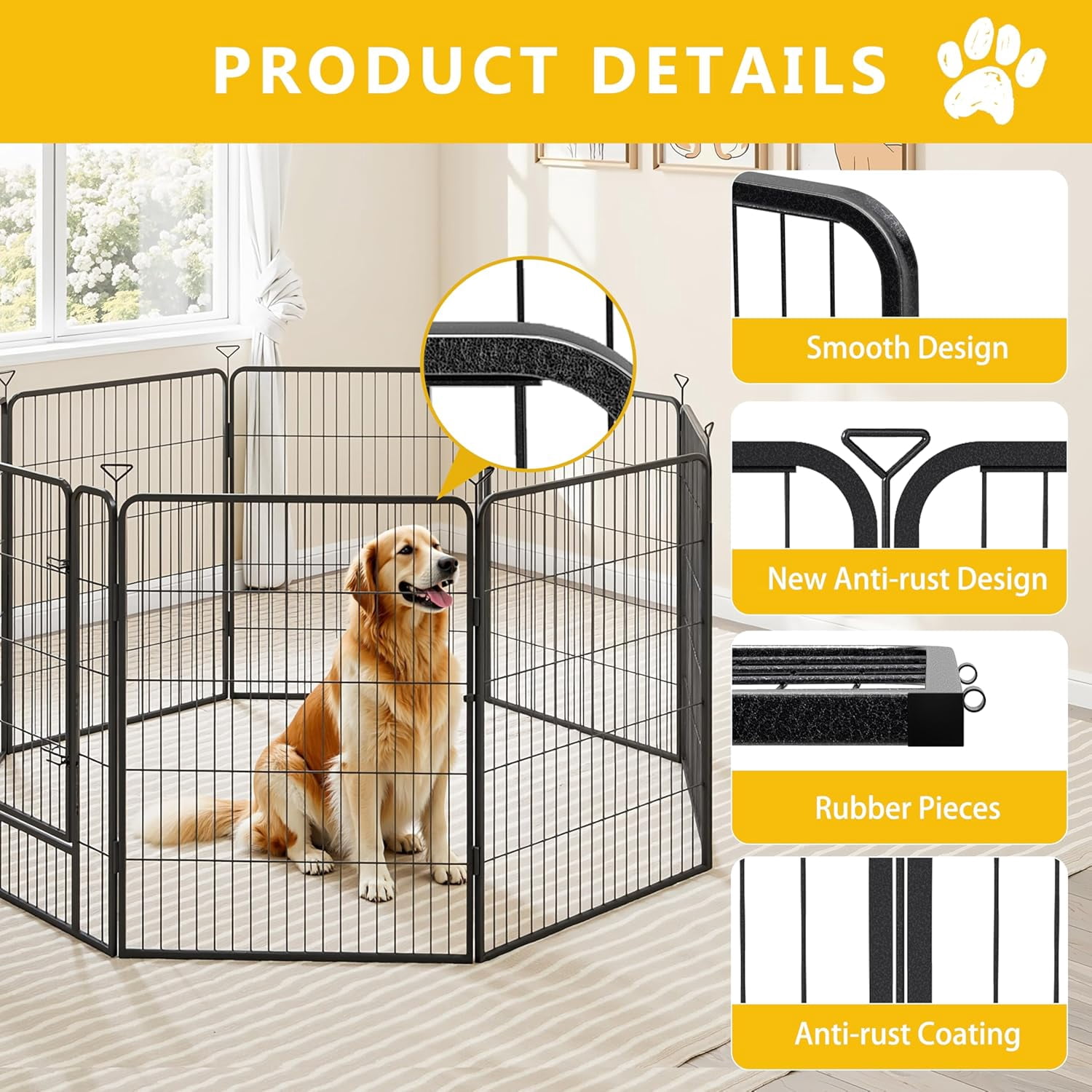 Dog Playpen for Indoor,Outdoor,Yard,RV Camping,24 inch 8 Panels Dog Play Pen,Heavy Duty Metal Dog Gate,Anti-Rust Coating Dog Fence Exercise Pen for Puppy and Small Dogs