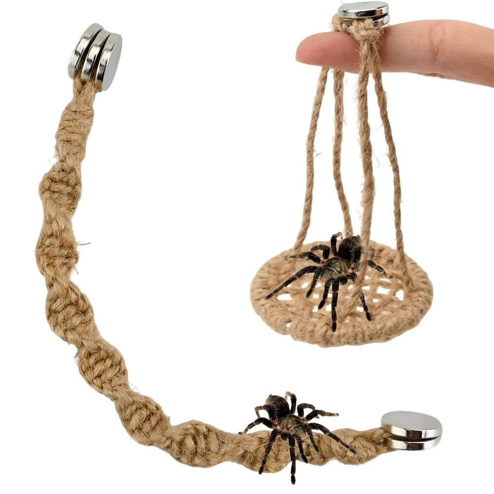 Jumping Spider Rope Bridge & Swing Set, Magnetic Climbing Accessory for Reptile Enclosures, Natural Woven Cotton/Hemp Habitat Decor for Small Spiders