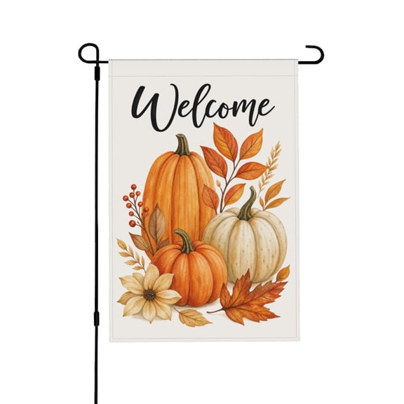 Welcome Garden Flag with Autumn Pumpkins & Leaves, Outdoor Decor, 12x18