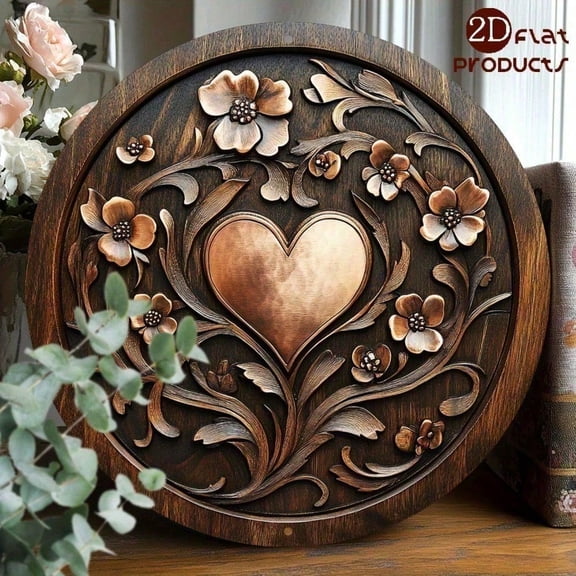HELLOYOUNG JOYIN Vintage Metal Wall Art, 8x8 Inch Heart Floral Sign for Home Decor, Rustic Wall Decor for Office Bar Cafe, Gift for Women